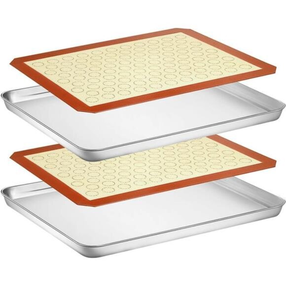 Baking Sheet with Silicone Mat Set, Stainless Steel Cookie Pan with Baking Mat - Picture 1 of 8